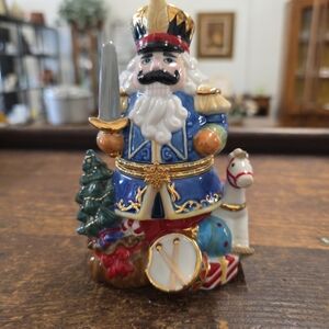 Festive Nutcracker Figurine/Trinket Box in Blue and Gold